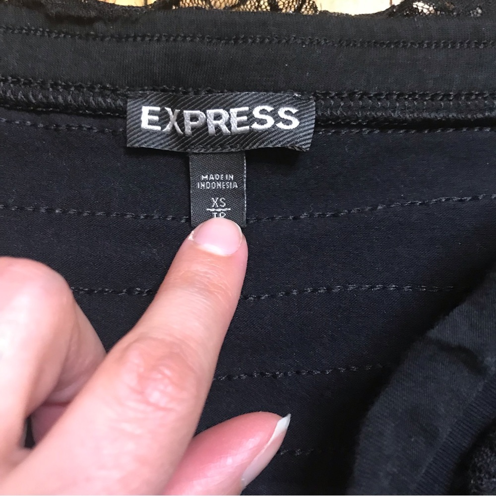 Express little black dress lace ruffle layer strapless mini Dress XS - Picture 3 of 7